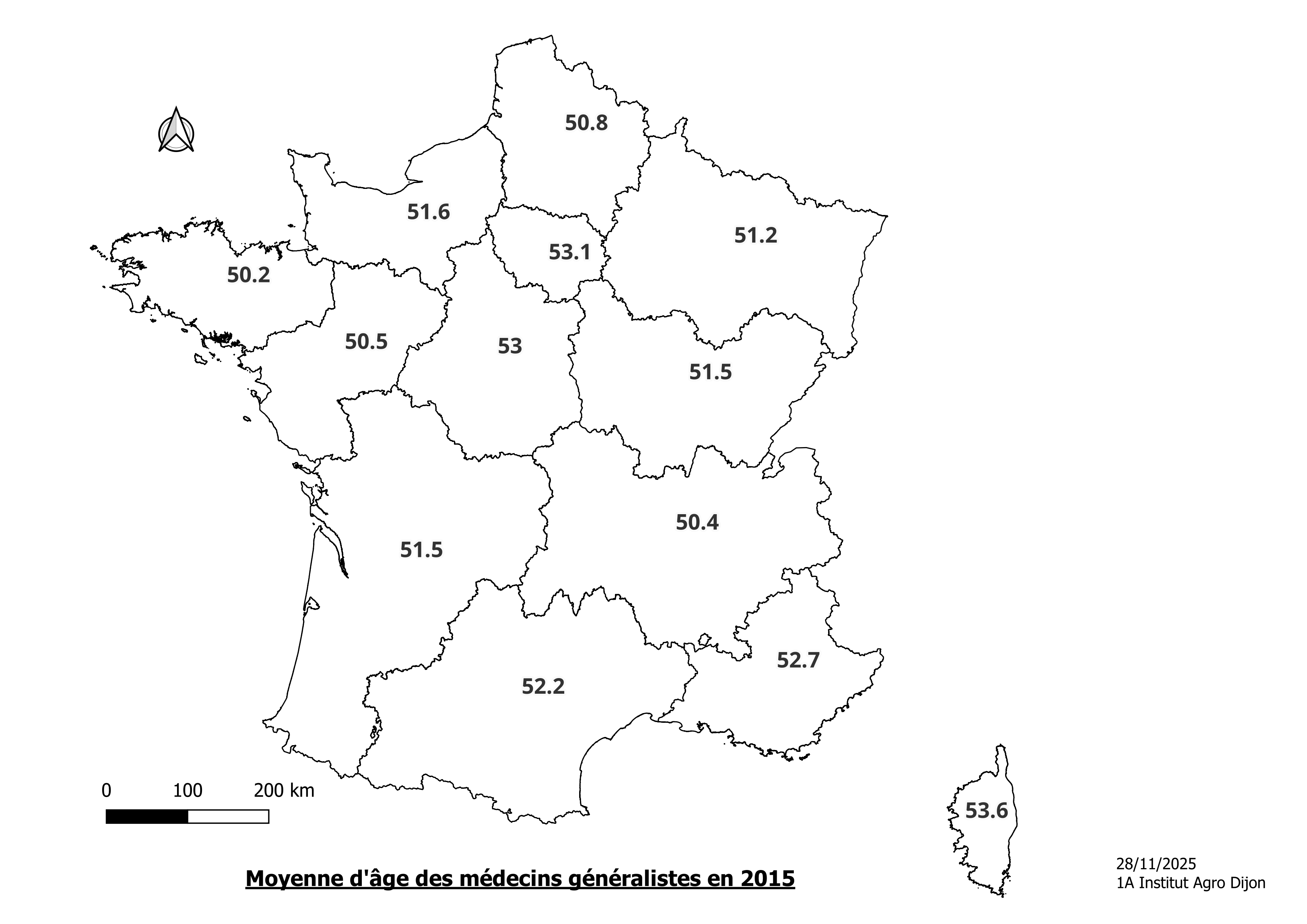 Graphique sur la répartition des médecins en France